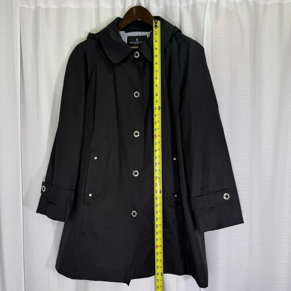 London Fog Hooded Trench Rain Coat Classic Black Womens XXL - Picture 13 of 16